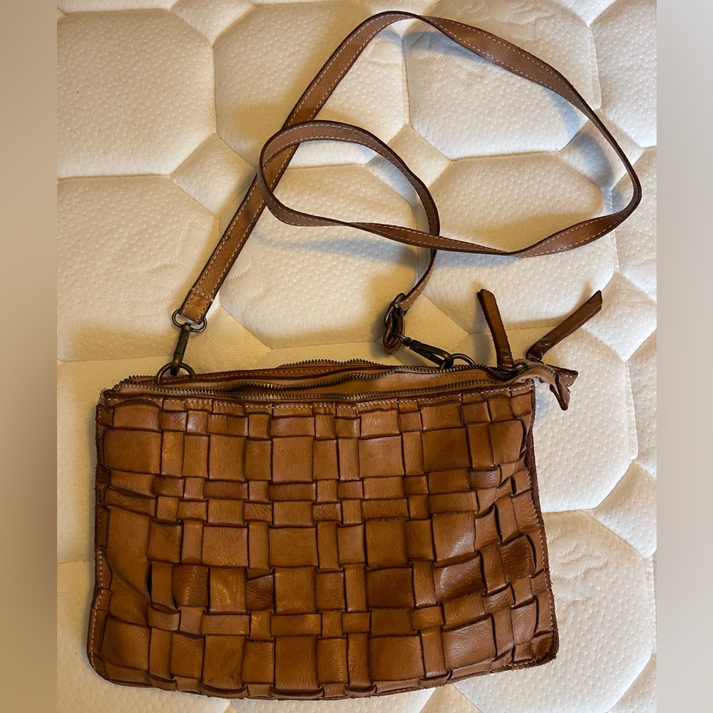 Brown Woven Leather Crossbody Bag
